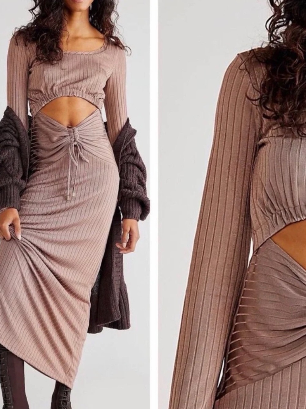 Free People x revolve one and only Ribbed Cutout Midi Dress in Mauve Taupe